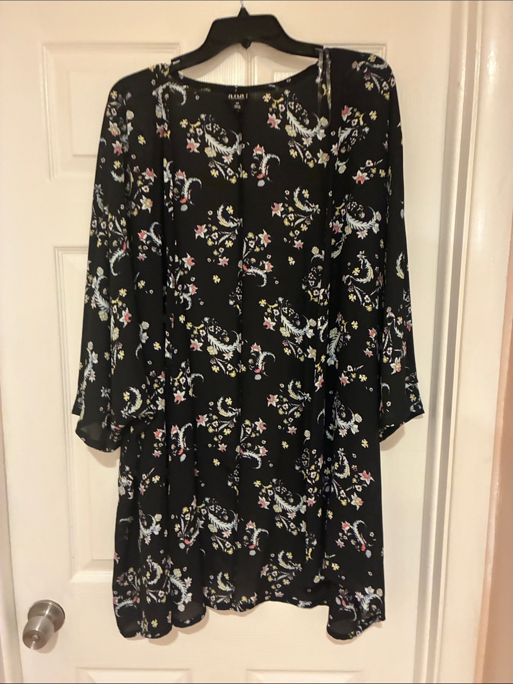a.n.a Black open shirt with Pastel Floral Accents